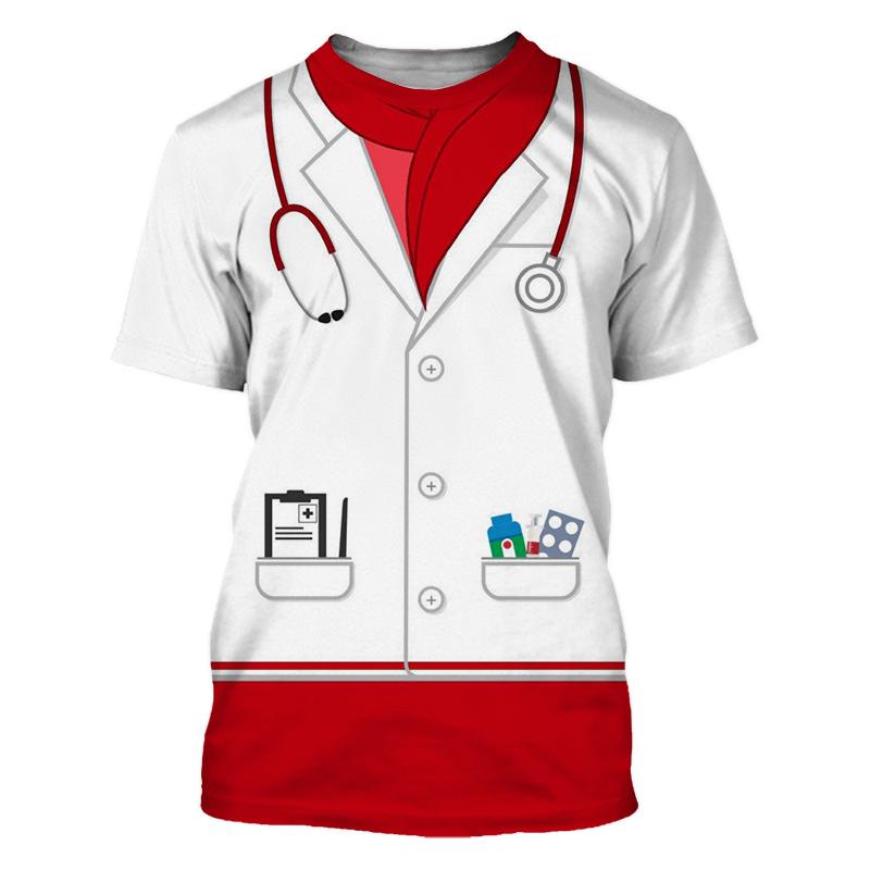 

Летняя униформа медсестры, унисекс, модная футболка с круглым воротником и коротким рукавом, футболка с 3d принтом, уличный веселый свободный повседневный индивидуальный топ большого размера 6XL