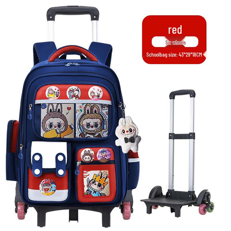 Cartoon Trolley Backpack for Grade 2-6 Students - Large Capacity Schoolbag for Boys & Girls