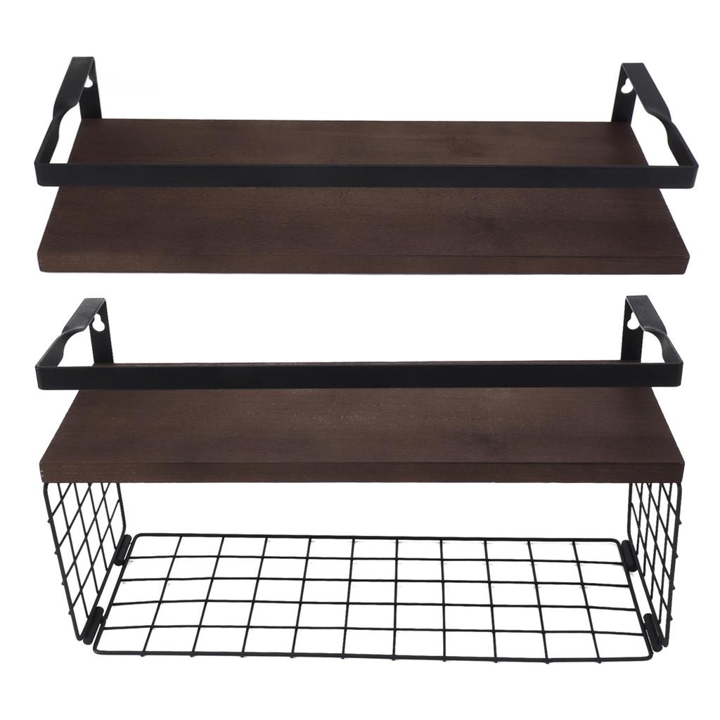2 Set Wall Mounted Storage Shelves Bathroom Metal Wire Rustic Floating Shelf for Kitchen Office