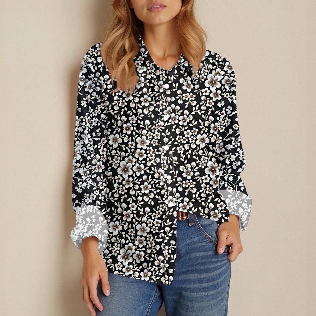 Skjorte for kvinner Bluse med knapp Langermet Uformell Basic skjortekrage Vanlig topp