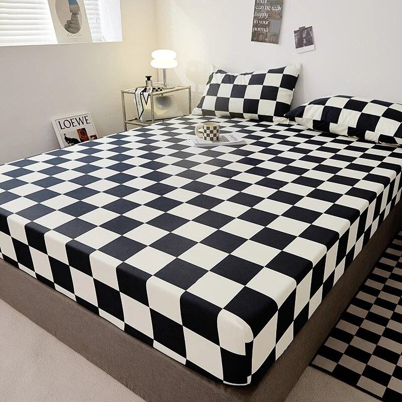 Cotton Fitted Sheet Soild Color with Elastic Band Non Slip Adjustable Mattress Cover Soft Comfortable for Double King Queen Size