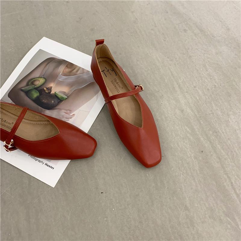 

2.5 см туфли Мэри Джейн из коровьей кожи женские на плоской подошве одинарные туфли квадратный носок V-образный вырез туфли бабушки мягкая кожа ретро маленькие ароматные одинарные туфли 43 красный