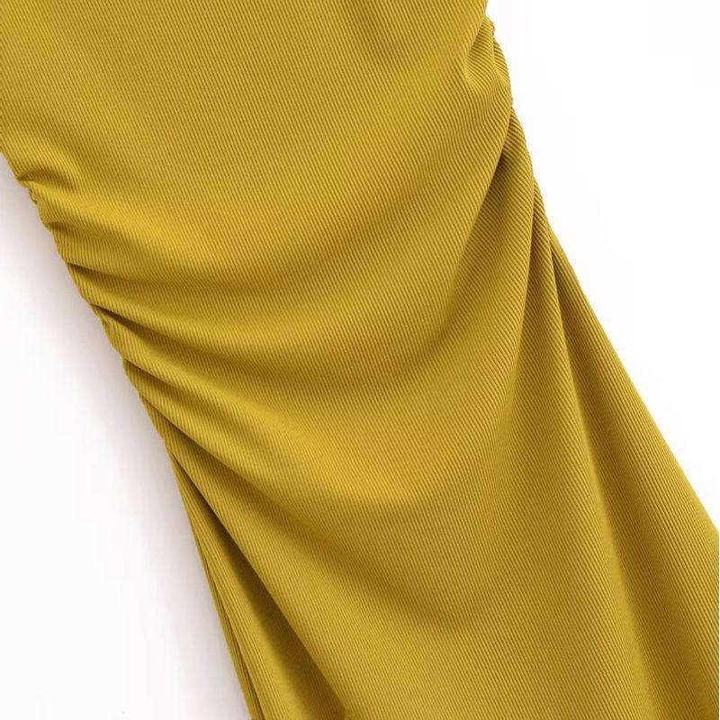 Kaslead New Arrival Women's Clothing Fashion Style Fashion Ruched Asymmetric Minimalist Midi Skirt Dress 3641008