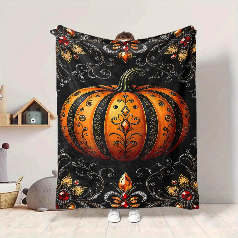 1pc Gothic Pumpkin Blanket, Lightweight Flannel Throw Blanket for Sofa, Bed, Travel, Camping, Living Room, Office, Couch, Chair, and Bed