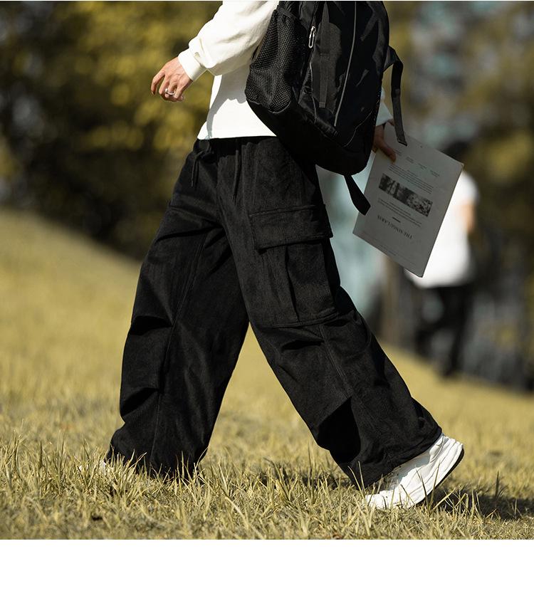 Japanese Cityboy Corduroy Wide-Leg Pants - Men's Plus Size, Thick, Casual, Autumn/Winter