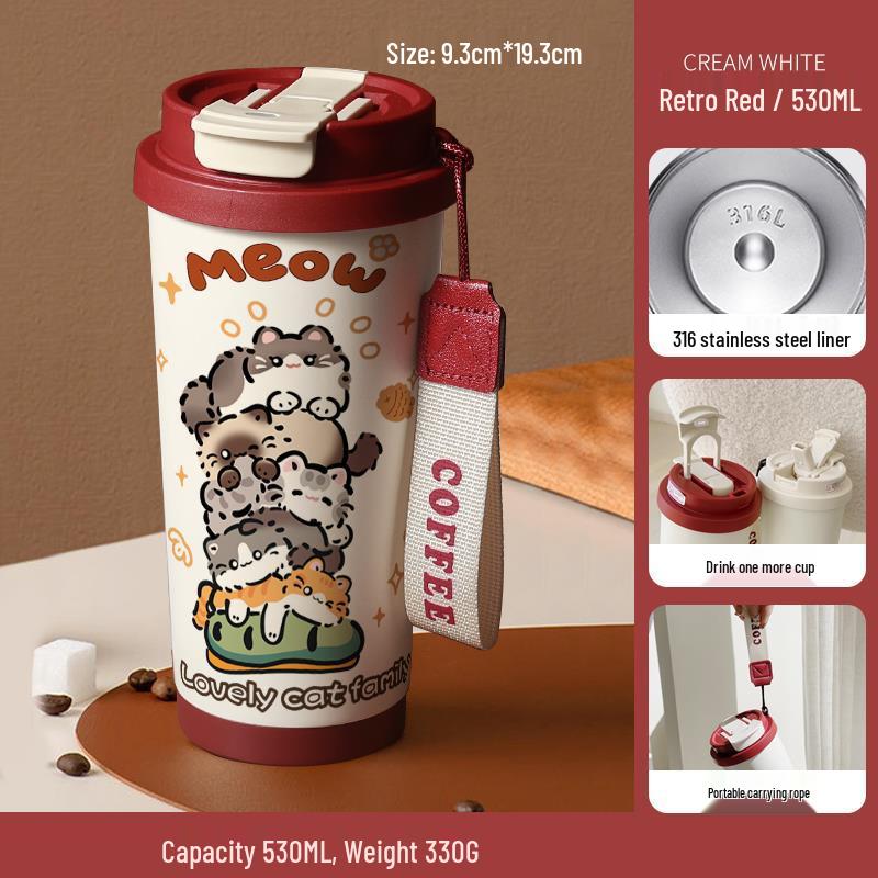 Happy Puppy Stainless Steel Insulated Coffee Cup - Portable, Student-Friendly Design for Men and Women