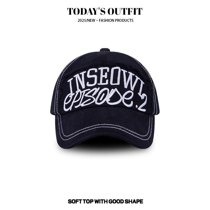 American Retro Soft Top Letter Embroidered Baseball Cap Sun Hat Outdoor Travel Concave Style Men and Women Sun Hat Trend