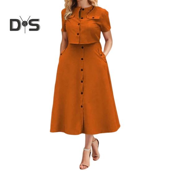 

Женская рубашка и юбка, однотонная блузка с круглым вырезом, застегивающаяся на пуговицы, юбка с карманами, летний наряд для офиса, деловых мероприятий S коричневый