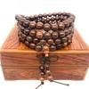 108 Buddha Beads Bracelet in Black Walnut, Red Sandalwood, Black Rosewood and Black Orchid Wood, Chinese Knot Style.