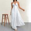 European and American Summer New Splicing French Skirt Sexy V-neck Seaside Vacation Suspender Dress Women