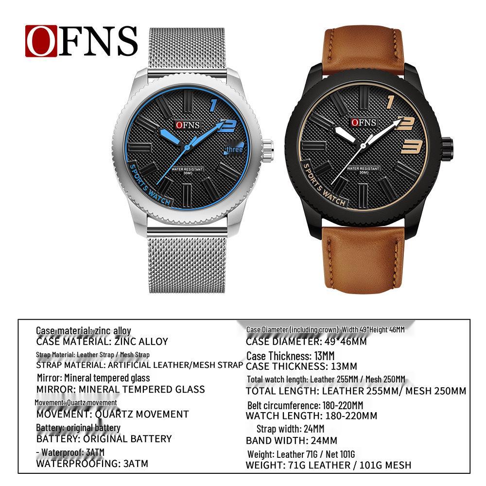 OFNS Men's Ultra-thin Quartz Wristwatch with Rotating Bezel and 3D Markers