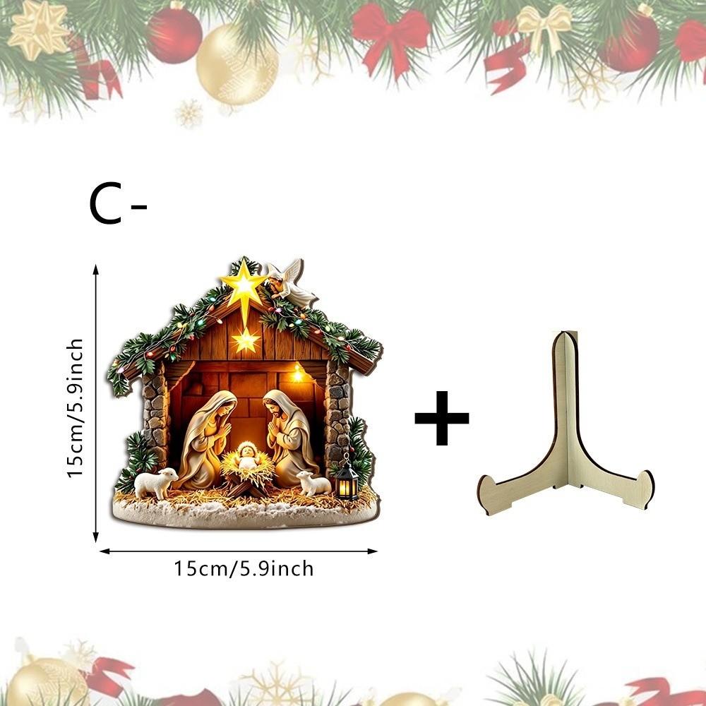 Christian Christmas Nativity Wooden Ornament 2D Flat Nativity Family Wood Plaque Office