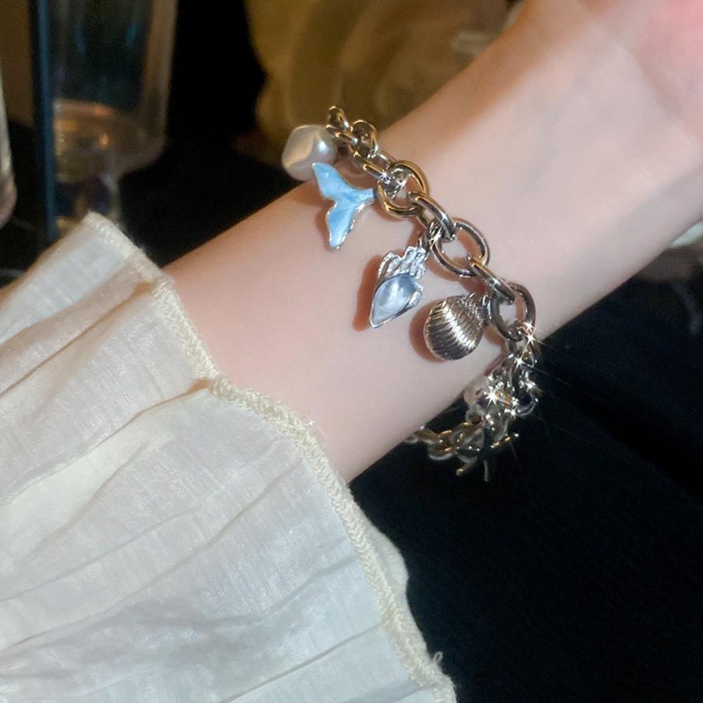 Zinc Zinc Alloy Rhinestone Pearl Starfish Beaded Bracelet Shell Beaded Hand Chain  Girls Couple Gift