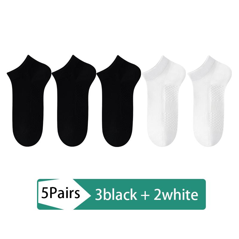 5Pairs Socks Men's cotton deodorant Antibacterial breathable casual black white business Short socks high quality size EU38-45