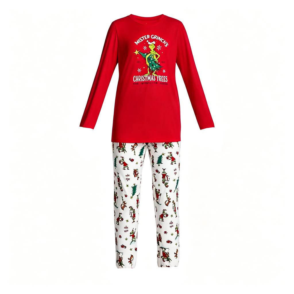 Parent-Child Matching Pajama Set, Long Sleeve Top and Straight Leg Pants, Printed Home Loungewear