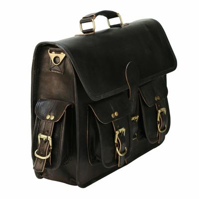Men's Handmade Black Leather Messenger Shoulder Bag Laptop Briefcase Travel
