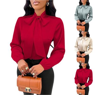 Haut de chemise à col asymétrique à manches longues pour femmes