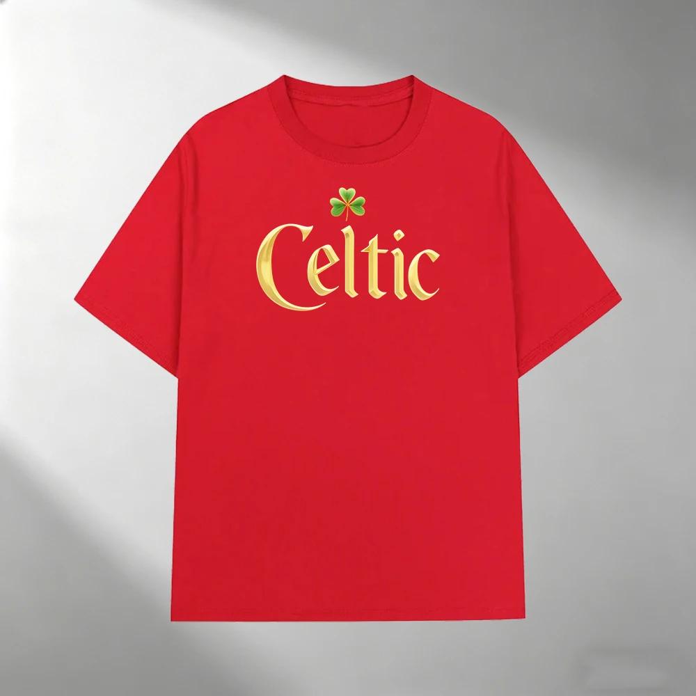 Unisex Pure Cotton T Shirt Fashion Celtic Clover Pattern Print Short Sleeve Tops Casual Streetwear Loose Male Summer Tee Clothing