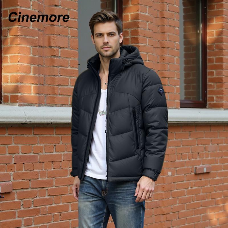 Cinemore 2025 Winter Coat Men's Down Jacket with Pockets, Warm, Drawstring, Hooded, Short Parka Men's 8006