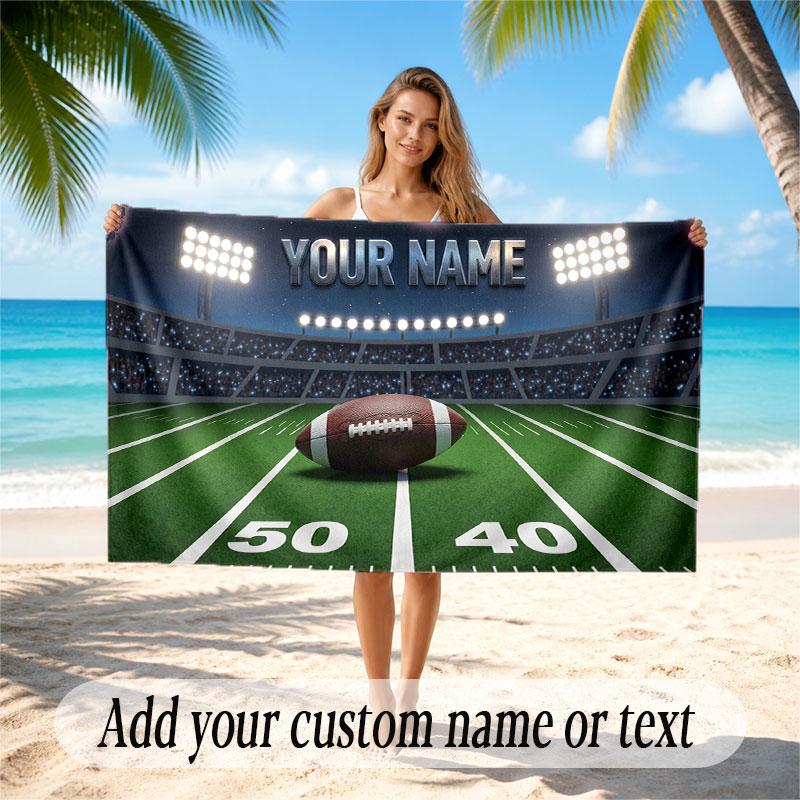 American Football Theme Beach Towel Personalized Custom Name & Text Soft Quick Dry Beach Towel for Swimming Travel