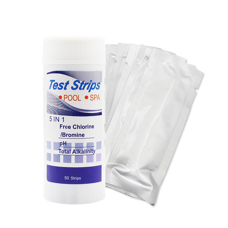 Aquarium & Pool 5-in-1 Test Strips: Chlorine, pH, Alkalinity, Hardness - 50 Strips Per Bottle
