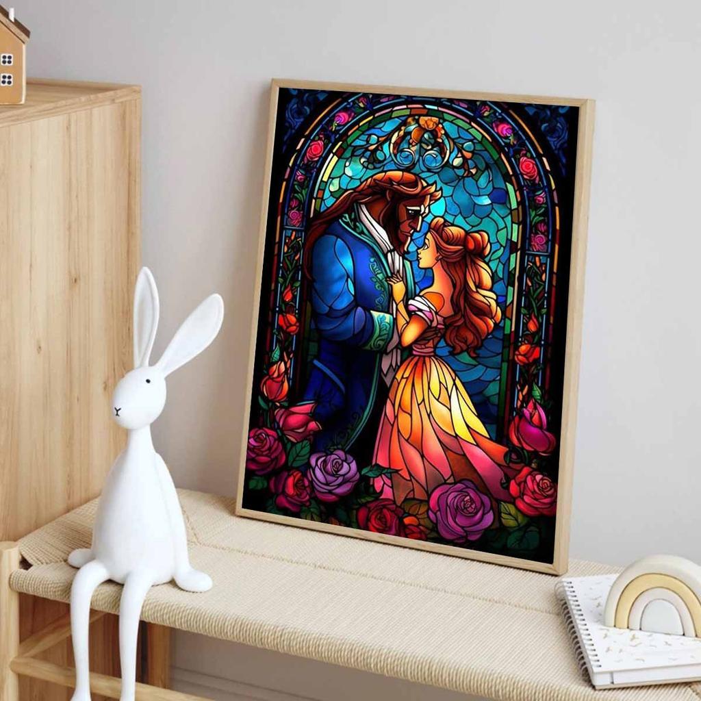 5D-Diamantmalerei-Sets zum Selbermachen für Erwachsene, „Die Schöne und das Biest“ – Komplettes Set mit runden Kristalldiamanten für Anfänger zur Wanddekoration zu Hause