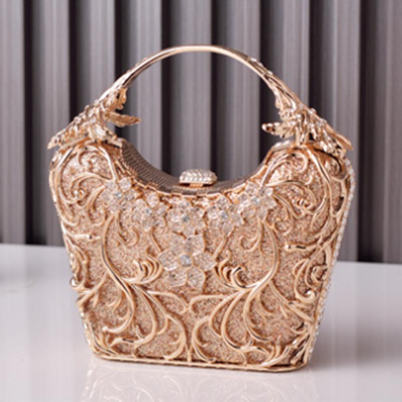 2025 Luxury High End Hollow Out Metal Evening Bags Fashion Shiny Party Banquet Handbags Women Clutch Purse Chain Shoulder Bag