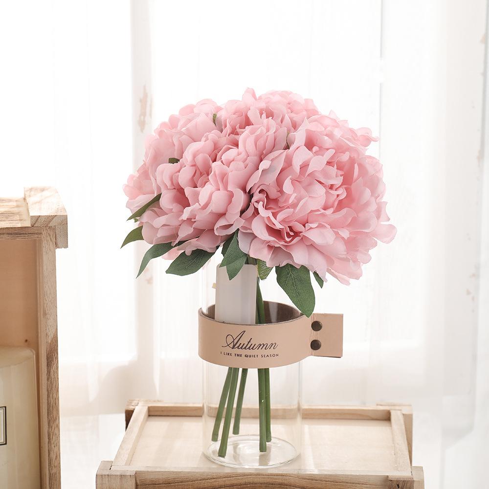 5-Head Artificial Hydrangea Peony Flowers High Quality Bride Bouquet Big Flower Home Wedding Living Room Fake Flowers Decoration
