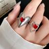 Red Zircon Smooth Heart-Shaped Open Ring Simple  Finger Rings Jewelry For Women