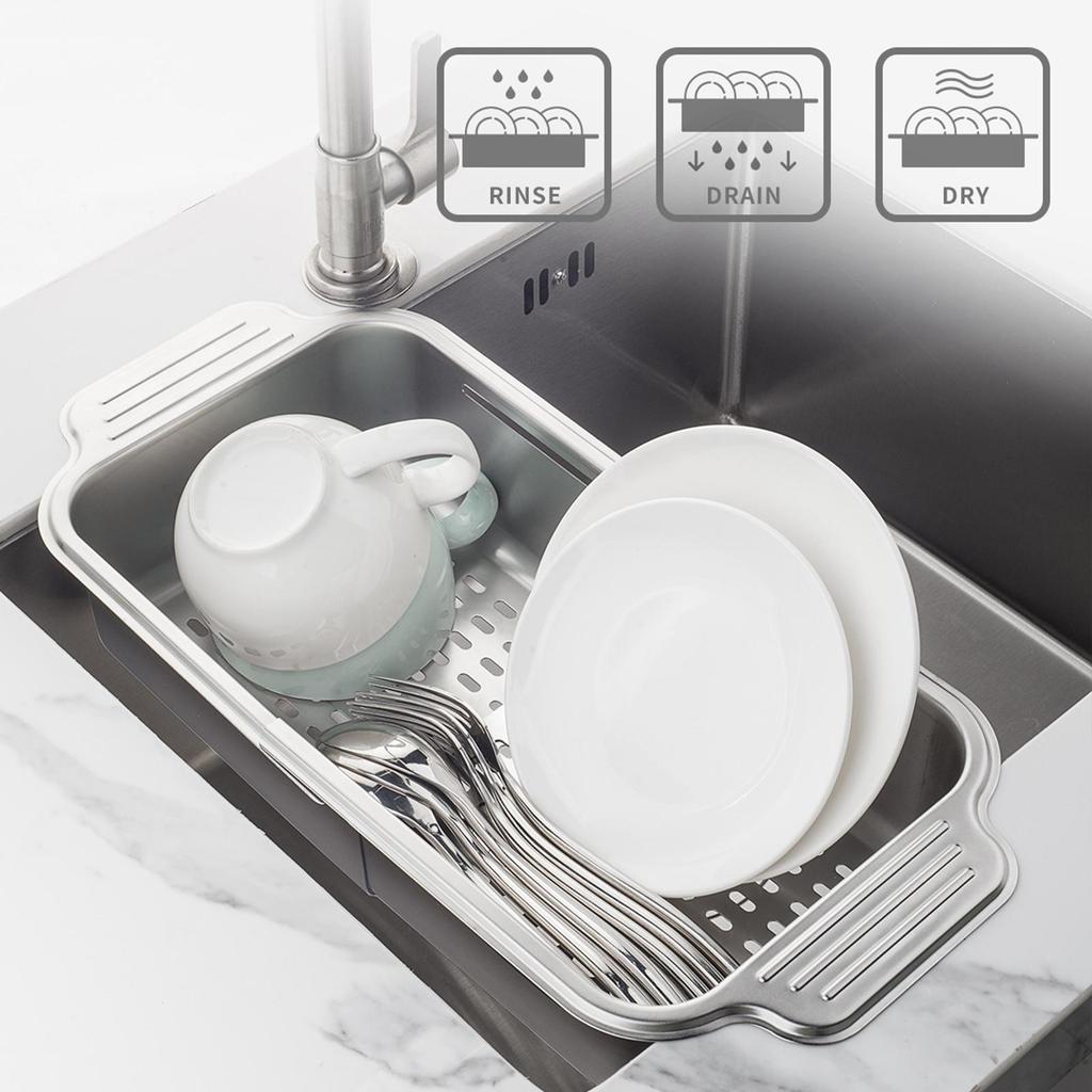 Expandable Dish Drainer Strainer Fruit Drain Rack for Kitchen