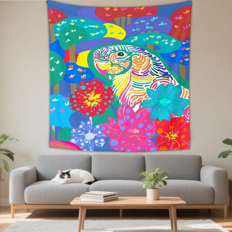 Boho Chic Wall Tapestry With Moon Phase Floral Starry Sky Design Bedroom Yoga Studio Decor