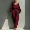 2026 Womens Loose Long Sleeve Cotton Linen Set - Vintage Chic Pants Suit In Ivory Red Brown Gray Green