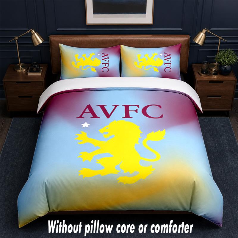 Aston Villa Football Design Bed Bedding Set 1 Duvet Cover + 2 Pillowcases Soft Breathable Household Bed Linens