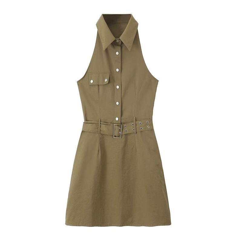 Kaslead New Arrival Women's Fashion Style Silm American Retro Parka Sexy Sleeveless Lapel Skirt