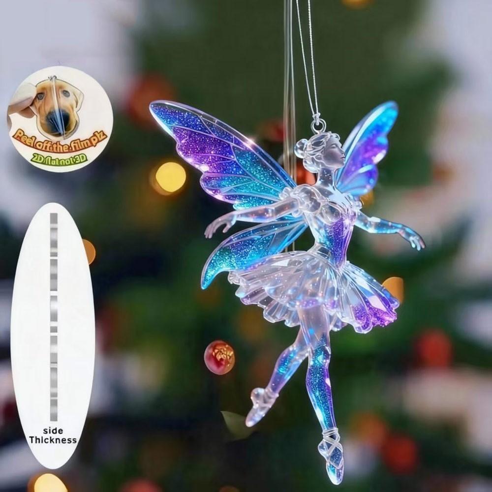 2D Flat Christmas Hanging Pendant Ballerina Shining Angel Hanging Decor Acrylic Simulation Xmas Tree Hanging Ornament Bag Charms