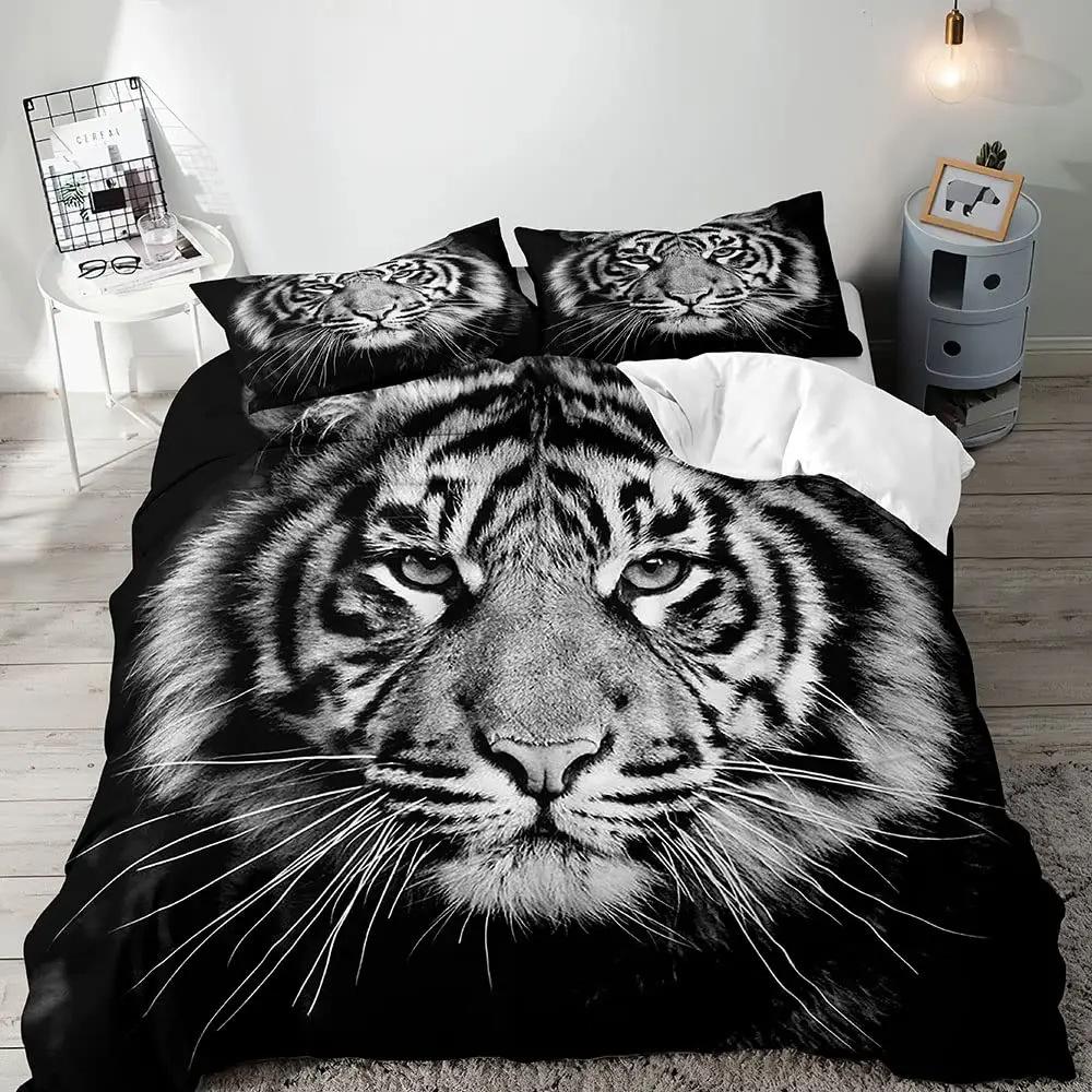 English Lion Duvet Set Three-Piece Set, African Wildlife Bedding Set With Pillowcase