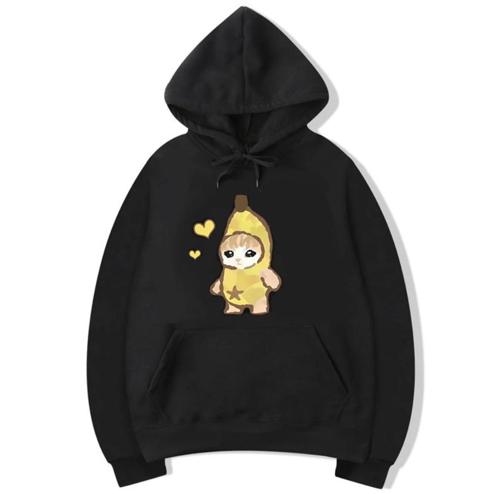 Fun Banana Cat Hoodie Kawaii Cat Sweatshirt Graphic Print Loose Women Hoodie Hip Hop Casual Daily Fall Winter Simple Stylish Top