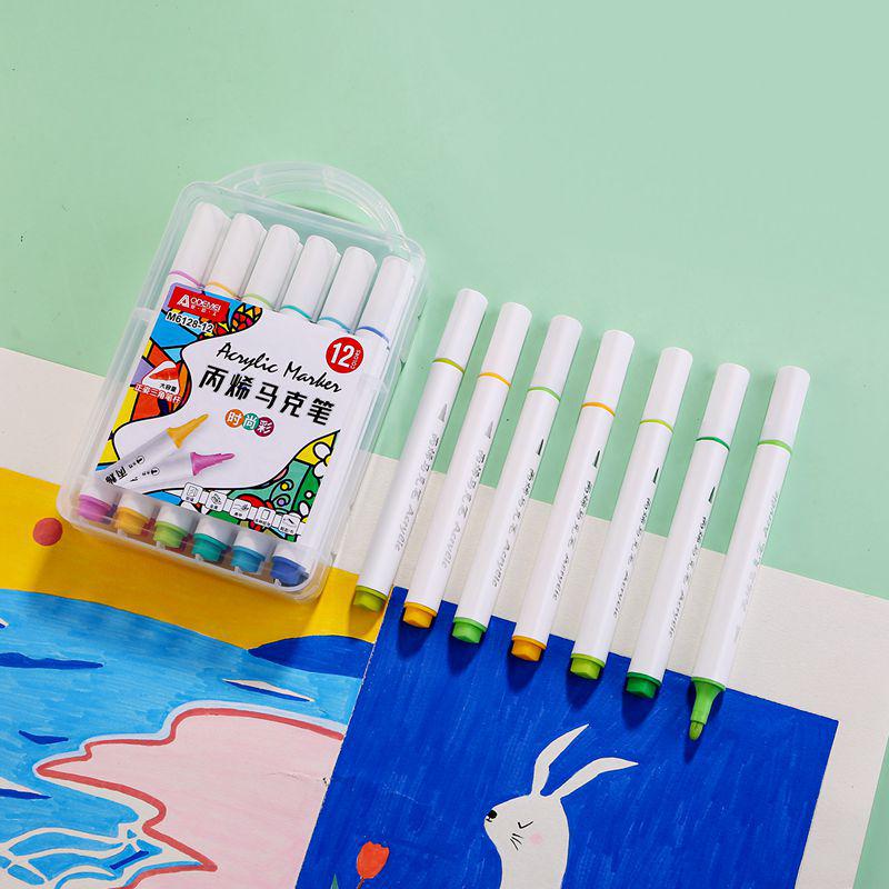 Multicolor Triangular Barrel Acrylic Markers for Students and Kids - Set of 12-60