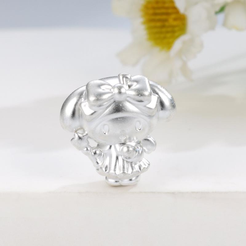 Sterling Silver My Melody Fairy Wand Charm Beads - Handwoven Rope Sanrio Accessories