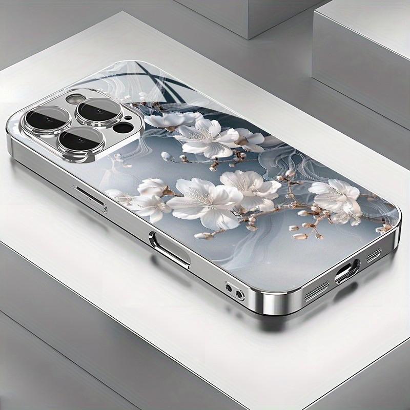 Stylish White Floral Glass Phone Case For Samsung Galaxy S26 S25 Edge S24 S23 FE S22 Ultra S20 S21 5G cover Anti-drop protection