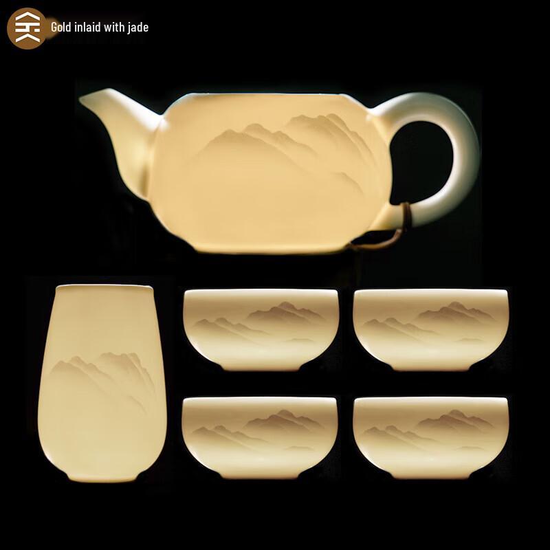 Zisha Gold Inlaid Jade Travel Tea Set