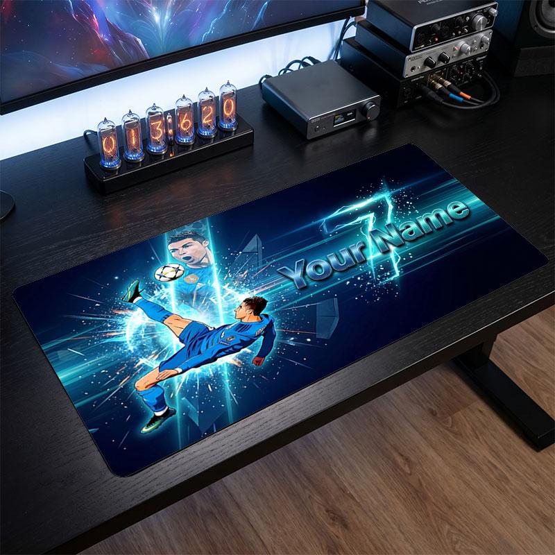 Tappetino Mouse Grande Personalizzato Cristiano Ronaldo, Stampa Testo Nome Personalizzato, Tappetino Scrivania Antiscivolo Logo Calcio Regalo Gaming