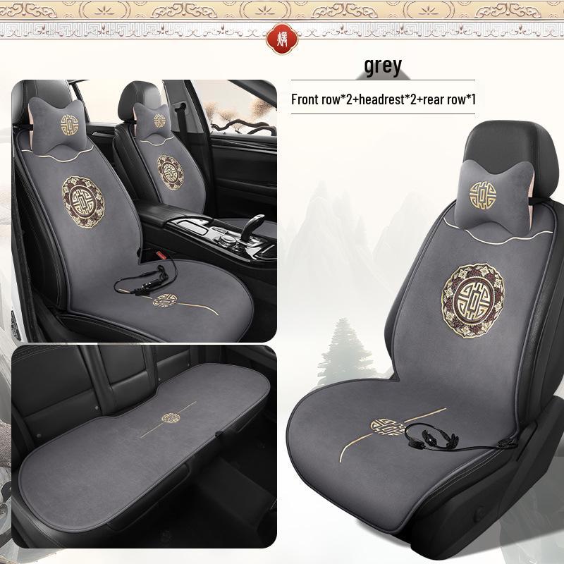 Set di Tappetini Riscaldanti per Sedili Auto Invernali 12V: Peluche, Elettrico, 3 Pezzi Stile Nazionale