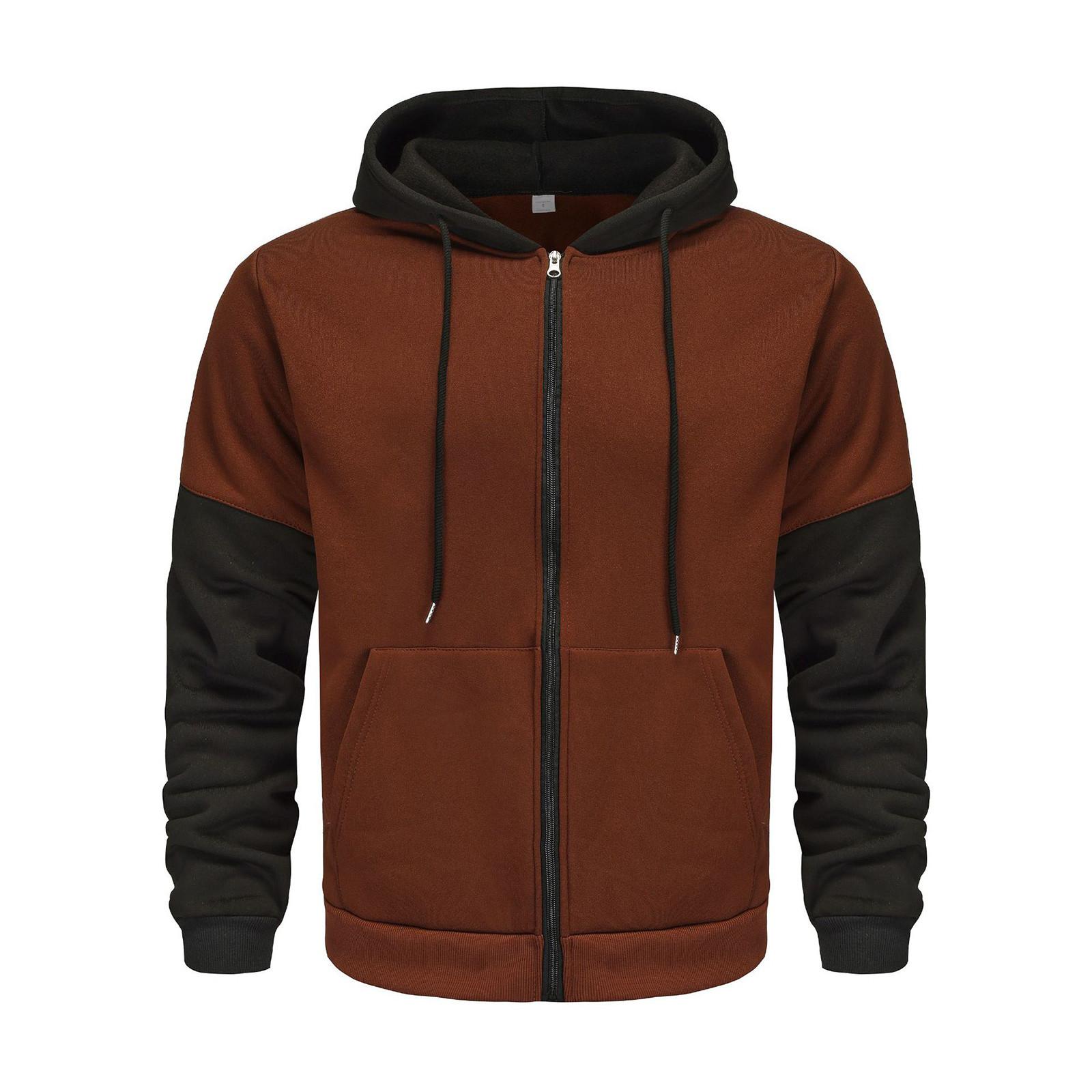 

Мужская повседневная толстовка с капюшоном и завязками на талии с цветными блоками L кофейный