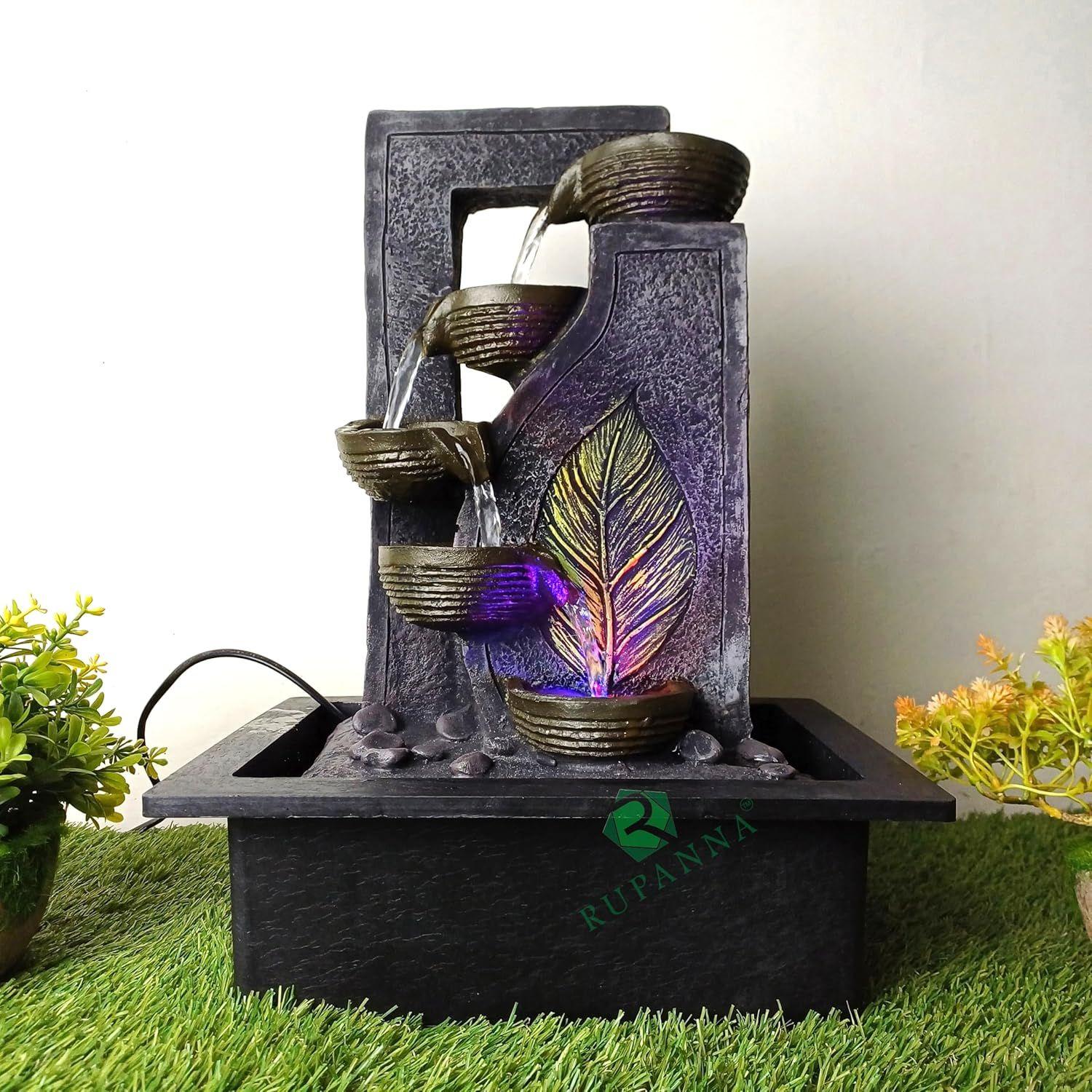 

Четырехуровневый настольный фонтан с RGB светодиодной подсветкой для домашнего декора/подарка/Васту/Пуджи/ресепшена/новоселья (мох зеленый)