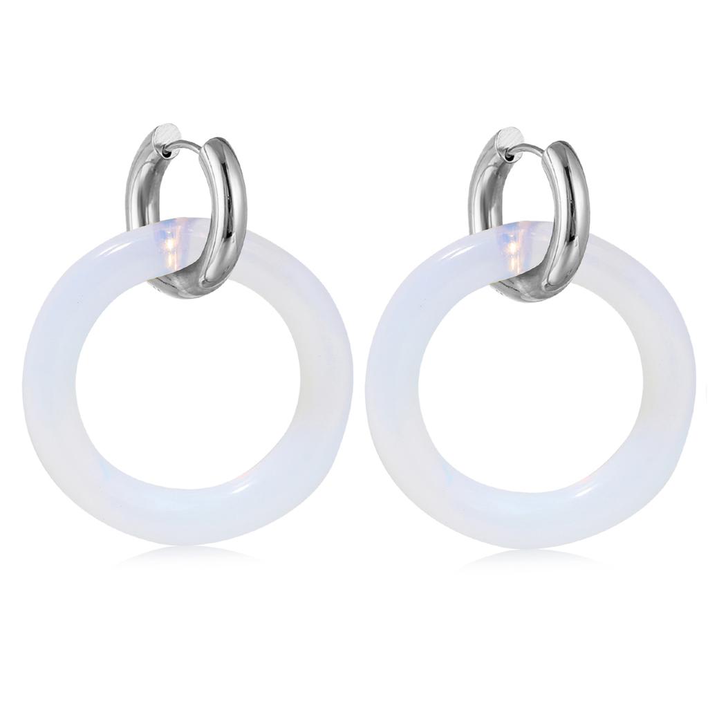 Natural Gemstone Woman Earrings Oversized Hoop Stainless Steel Earrings Wedding Party Jewelry Gifts Women's Fine Jewelry