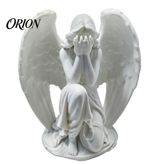 Living Room Angel Decoration 3D Printed Figurine, Small Crouch Tabletop Ornament, Statue White Winged Sculpture for Home Garden Decor Decorative