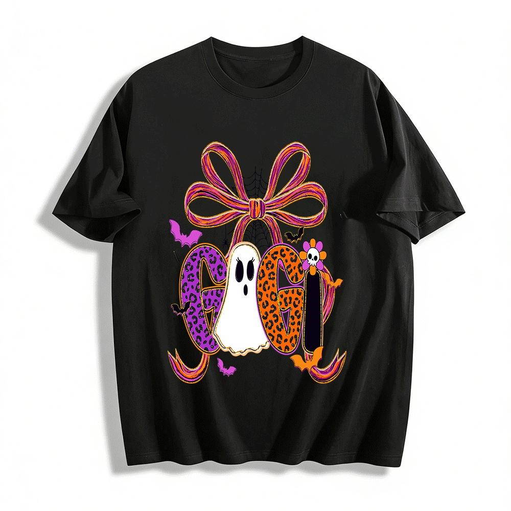 Halloween Themed GOGI Leopard Ghost Print Casual Top Pure cotton T-shirt XXS