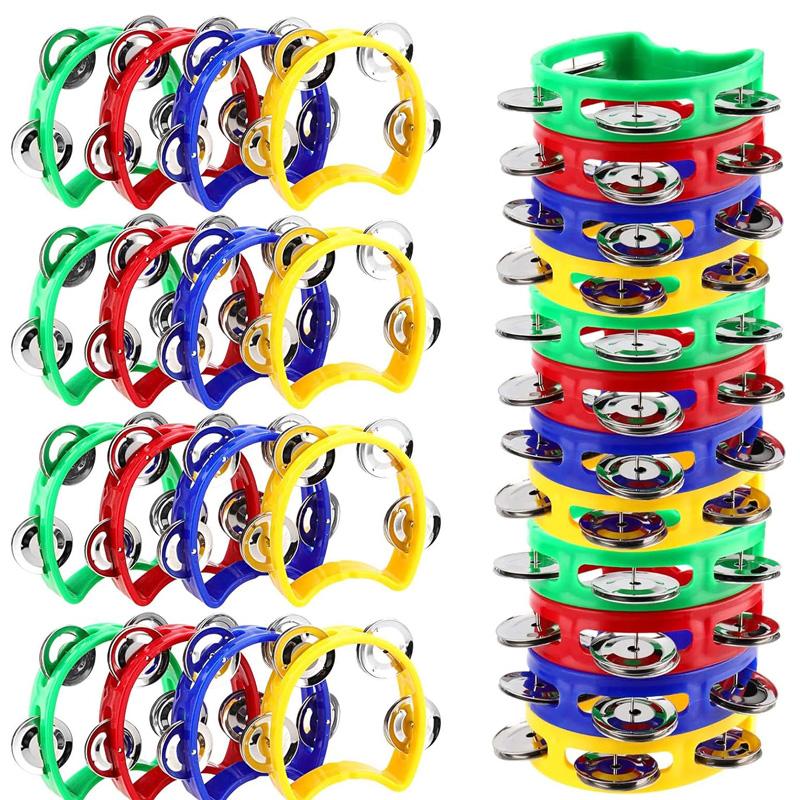 Plastic Hand Held Percussion Tambourine Jingle Bells Rhythm Instruments Music Educational Toy For Early Childhood Development