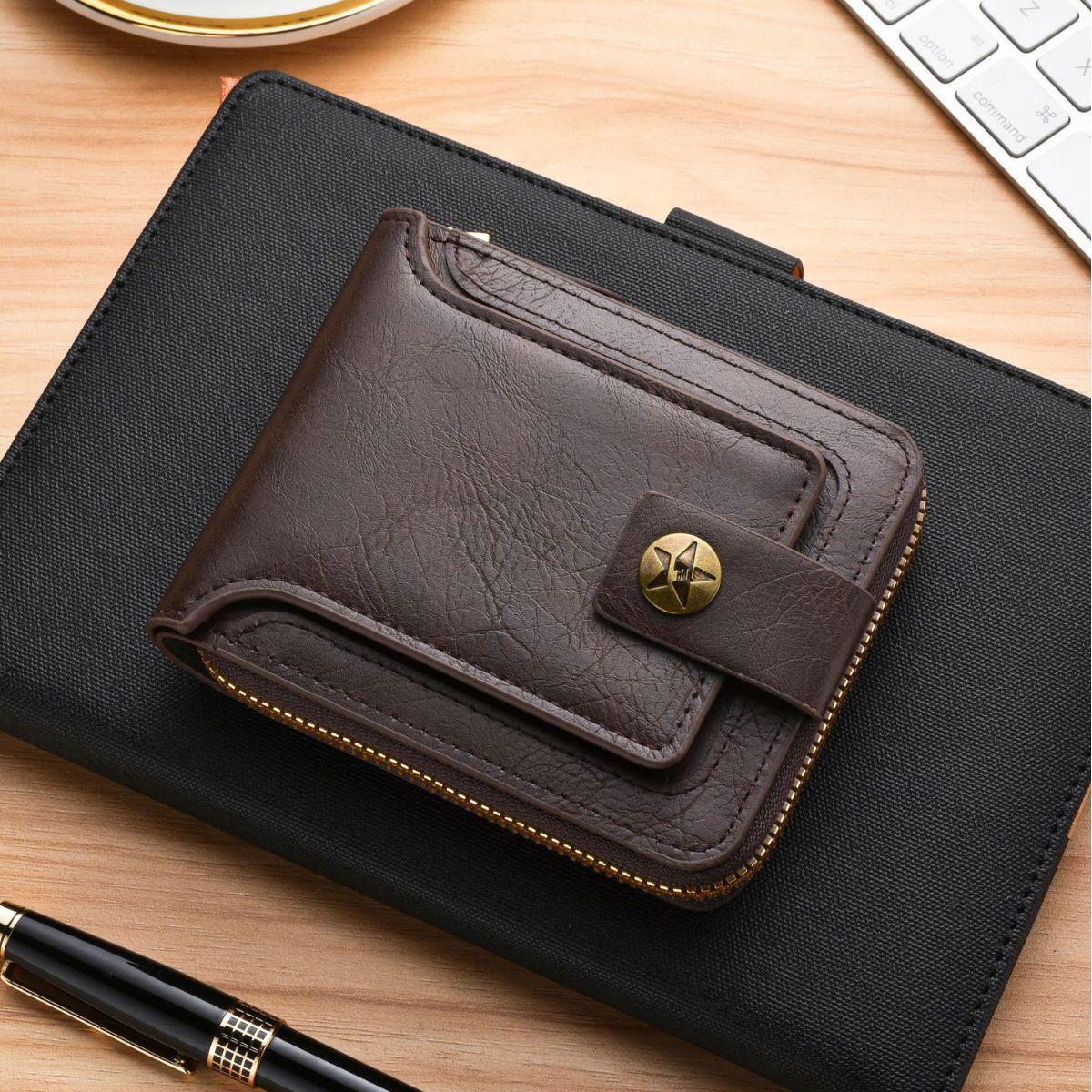 

«Мужской ретро-кошелек на молнии 2023 года»: Короткий стиль, многокарточный, большая емкость светло-коричневого